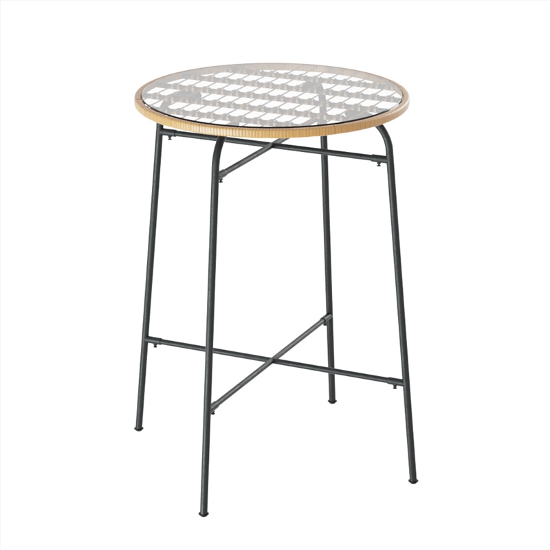 Gardeon Outdoor Bar Table Wicker Dining Bistro Patio Balcony Glass Table Steel/Product Detail/Outdoor