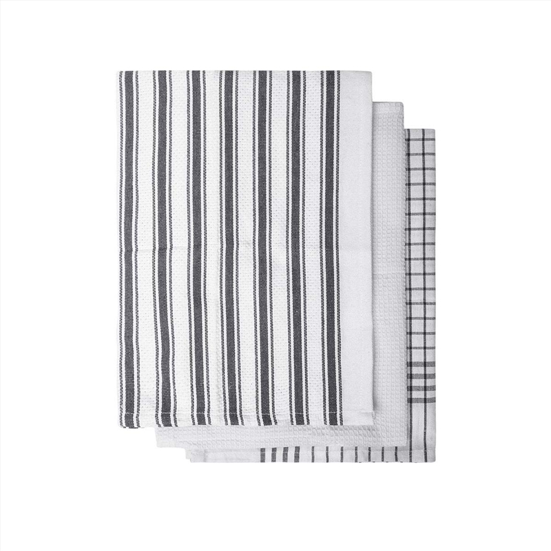 IDC Homewares Set of 3 Gardenia Cotton Tea Towels Charcoal/Product Detail/Homewares