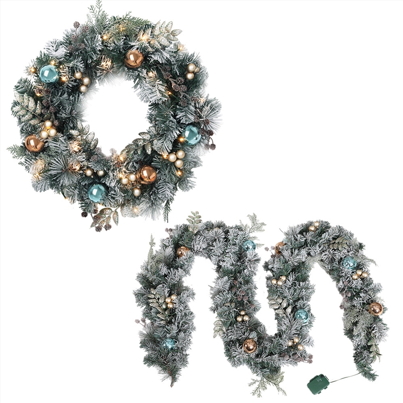 Jingle Jollys Christmas Garland with Wreath Set Snow Frosted Xmas Tree Decor/Product Detail/Decor
