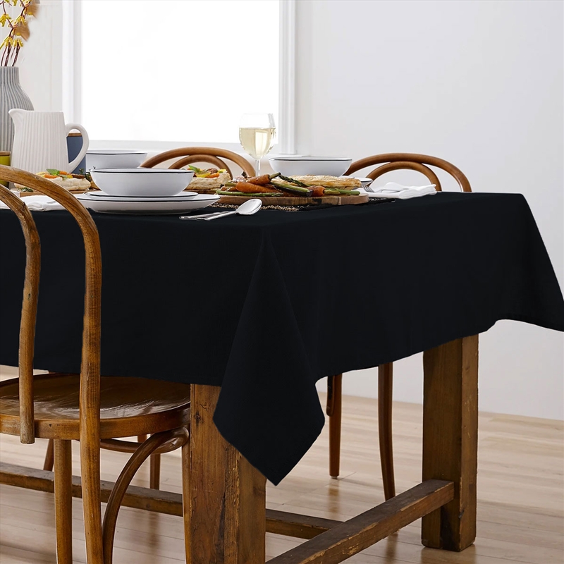 Ladelle Base Black Linen Look 100% Cotton Tablecloth 150 x 225 cm/Product Detail/Homewares