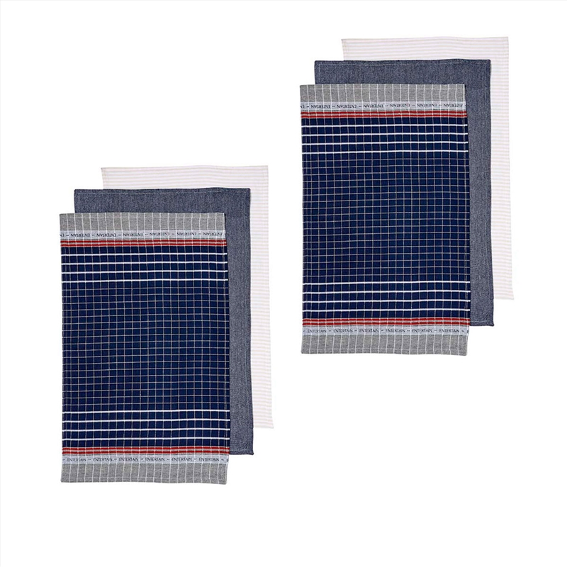 Ladelle Entertainer Set of 6 Cotton Kitchen Towels Navy/Product Detail/Homewares