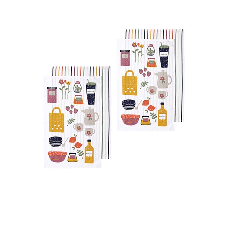 Ladelle Sunday Market Set of 4 Cotton Kitchen Towels Yellow Multi/Product Detail/Homewares