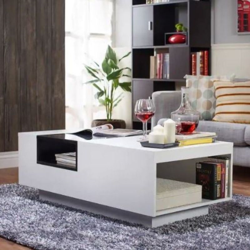 Modern Storage Coffee Table in White and Black 120CM/Product Detail/Homewares