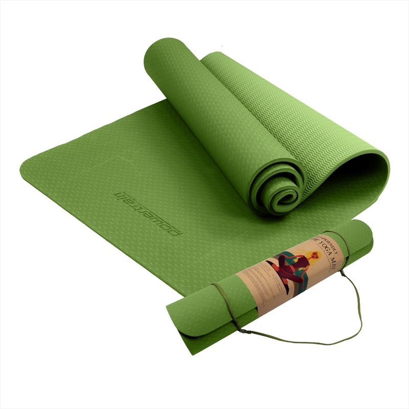 Powertrain Eco-friendly Dual Layer 6mm Yoga Mat  Olive  Non-slip Surface And Carry Strap For Ultim/Product Detail/Gym Accessories