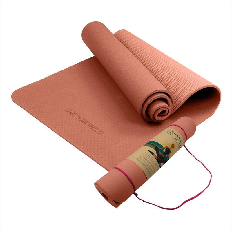 Powertrain Eco-friendly Dual Layer 6mm Yoga Mat  Peach  Non-slip Surface And Carry Strap For Ultim/Product Detail/Gym Accessories