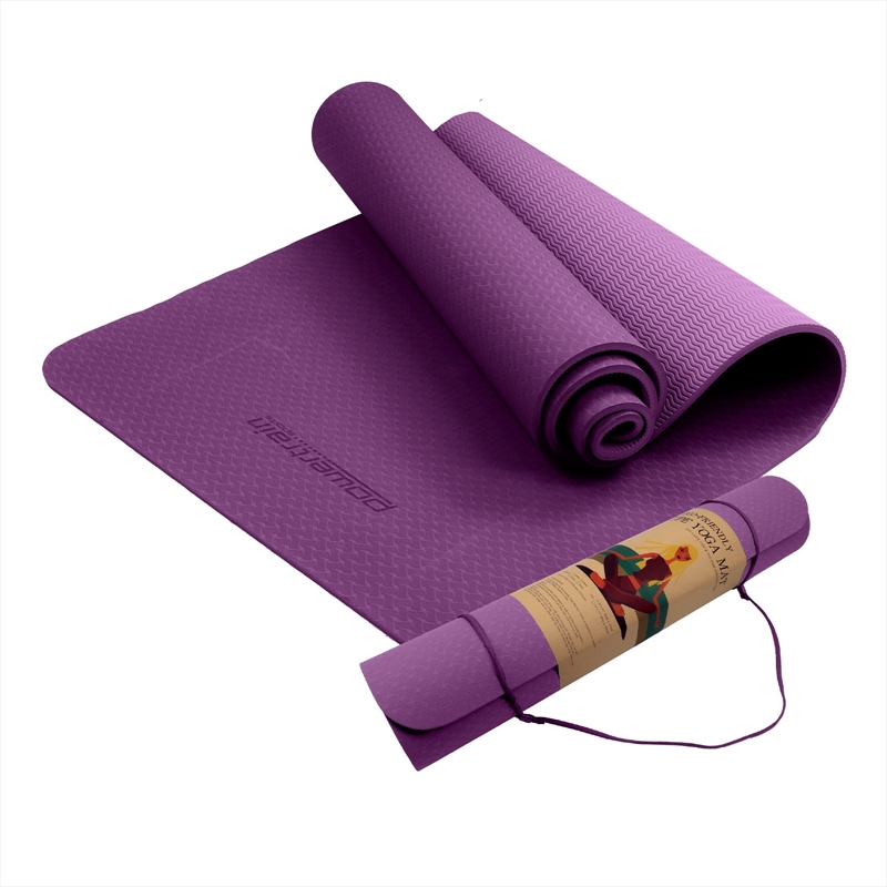 Powertrain Eco-friendly Dual Layer 6mm Yoga Mat  Royal Purple  Non-slip Surface And Carry Strap Fo/Product Detail/Gym Accessories