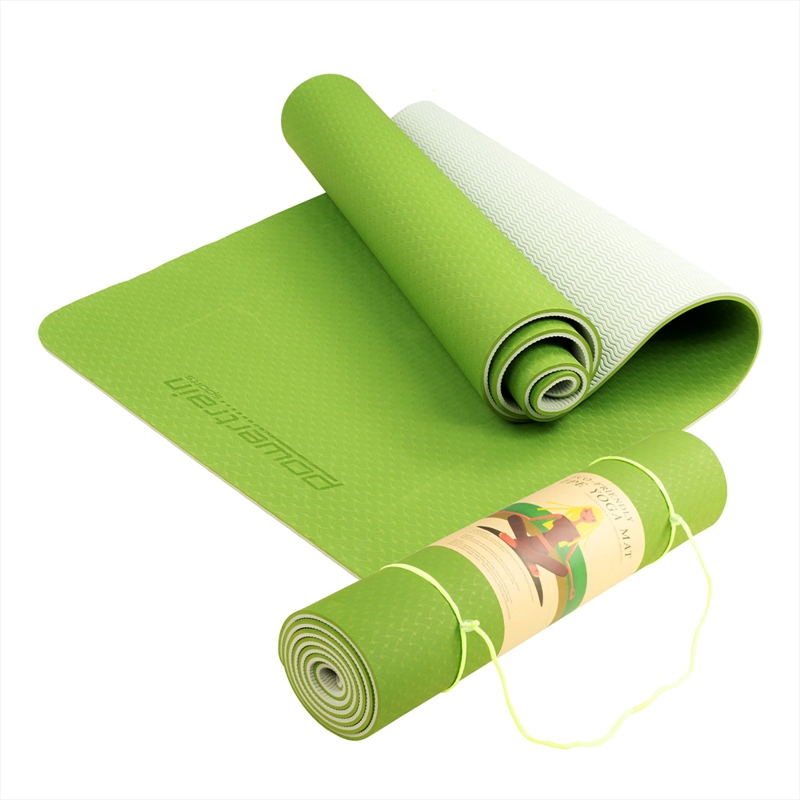 Powertrain Eco-friendly Dual Layer 8mm Yoga Mat  Lime Green  Non-slip Surface, And Carry Strap For/Product Detail/Gym Accessories
