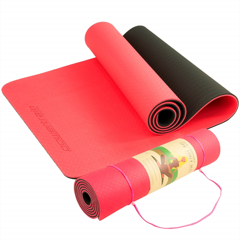 Powertrain Eco-friendly Dual Layer 8mm Yoga Mat  Red Blush  Non-slip Surface And Carry Strap For U/Product Detail/Gym Accessories