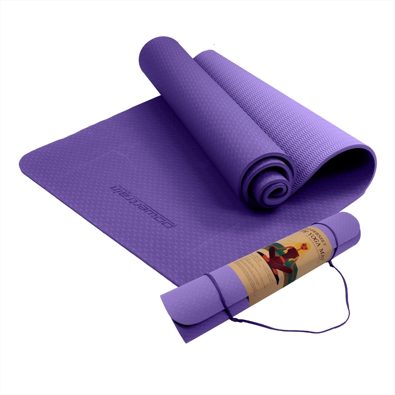 Powertrain Eco-friendly Dual Layer 6mm Yoga Mat  Dark Lavender  Non-slip Surface And Carry Strap F/Product Detail/Gym Accessories