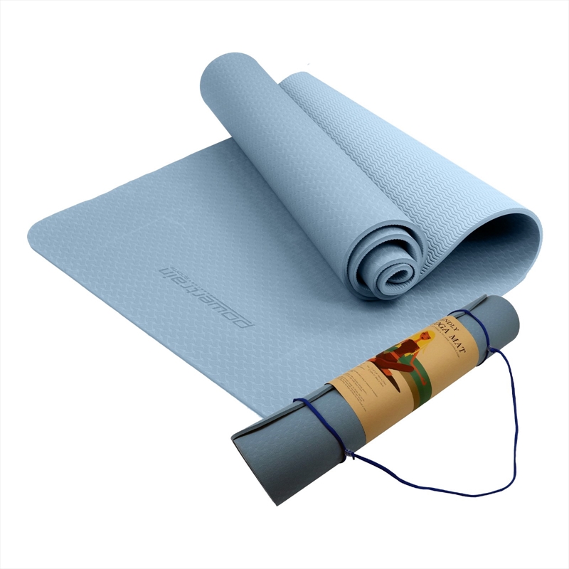 Powertrain Eco-friendly Dual Layer 6mm Yoga Mat  Sky Blue  Non-slip Surface And Carry Strap For Ul/Product Detail/Gym Accessories