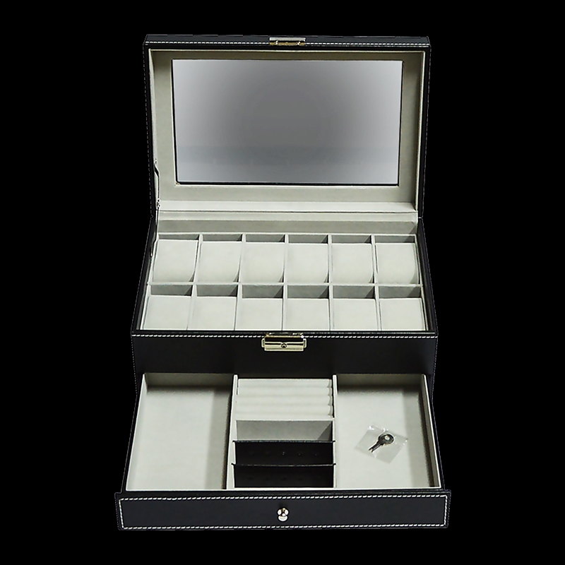 12 Grids Watch Display Case Leather jewellery Storage Box Organiser Lock Key/Product Detail/Jewellery