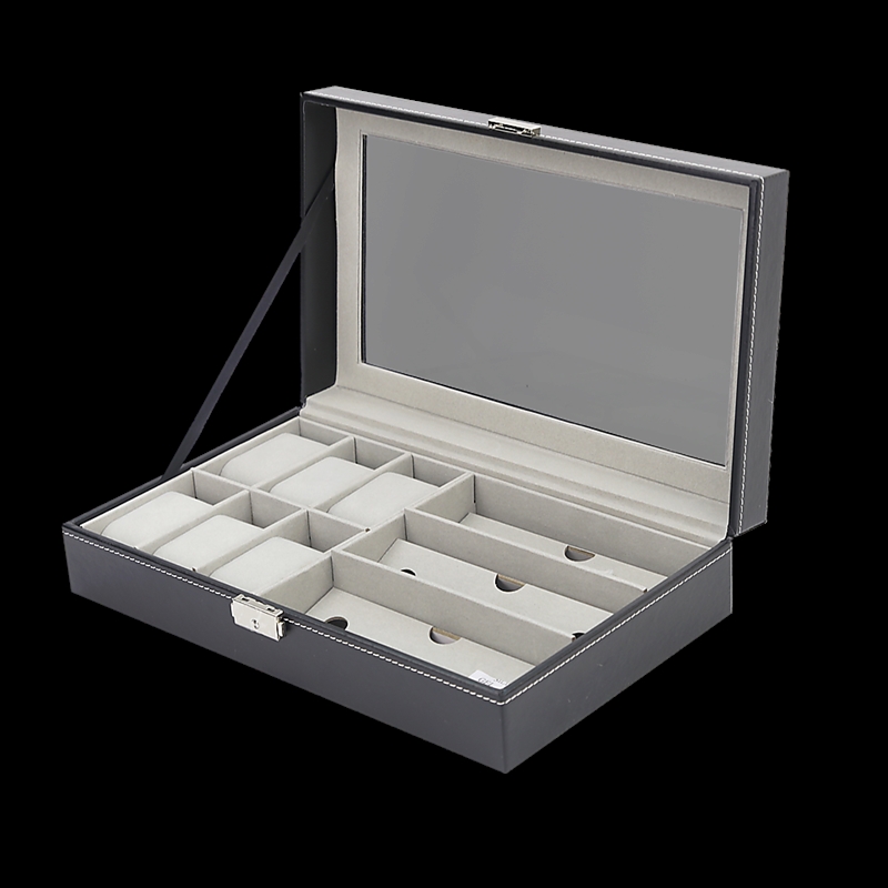 6+3 Grid Watch Sunglass Eyeglasses Display Box Case Storage Organizer PU Leather/Product Detail/Homewares