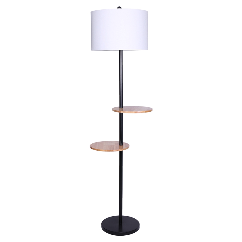 Sarantino Metal Floor Lamp Shade with Black Post in Round Wood Shelves/Product Detail/Lighting
