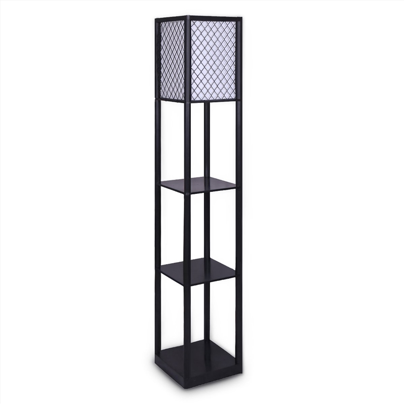 Sarantino Etagere Floor Lamp Diamond Look Fabric Shade Shelves Black/Product Detail/Lighting