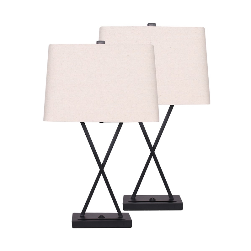 Sarantino Metal Table Lamp Pair Rectangular Shade X Stand/Product Detail/Lighting