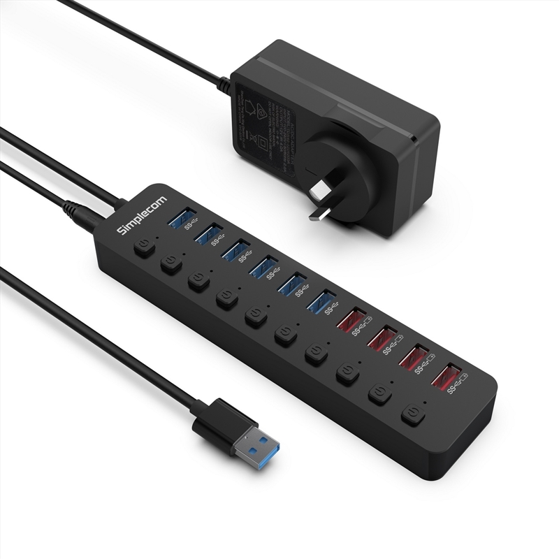Simplecom CHU810 48W 10-Port USB 3.0 Hub and Charger with Individual Switches 12V/4A Power Adapter B/Product Detail/Electronics