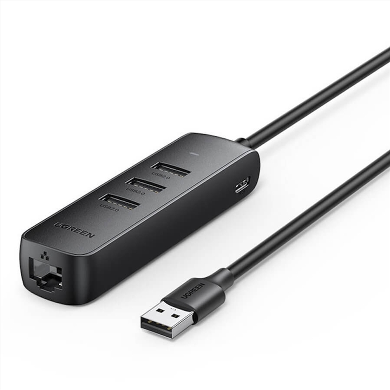 UGREEN 20984 USB 2.0 to 3 x USB2.0 with RJ45 (100Mbps) Ethernet Adapter (Black)/Product Detail/Electronics