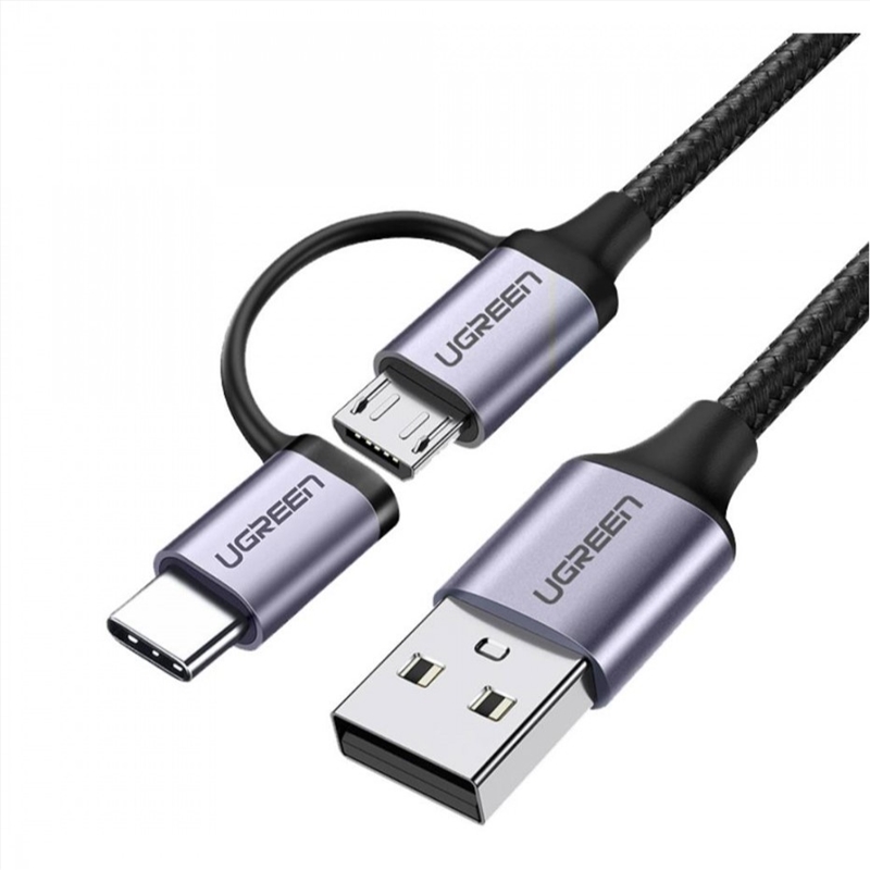 UGREEN USB-A to Micro USB + USB-C Cable 1m Black 30875/Product Detail/Cables