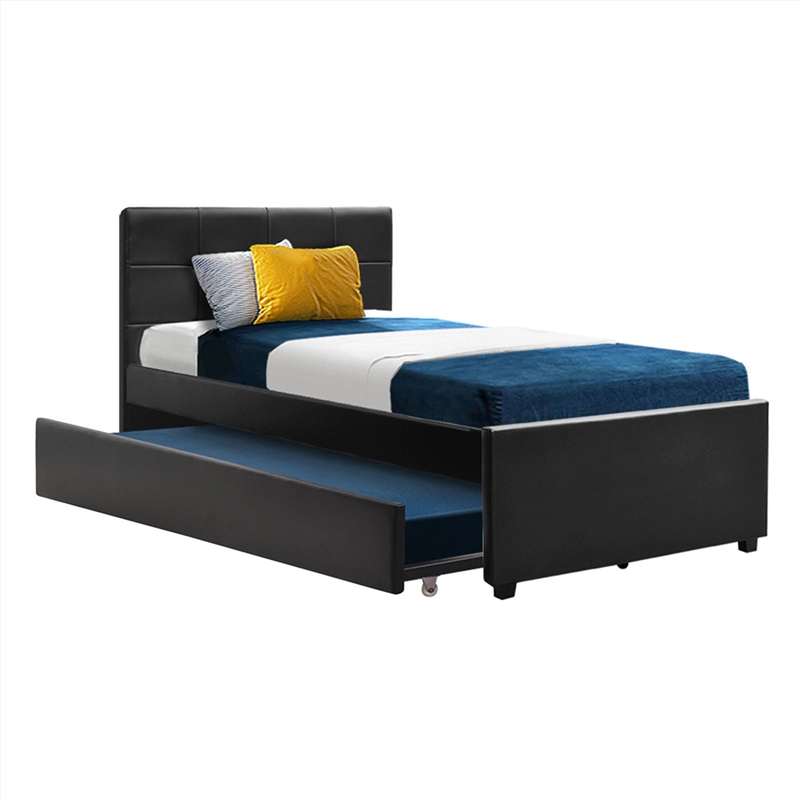 Artiss Trundle Bed Frame King Single Size Black Leather/Product Detail/Homewares