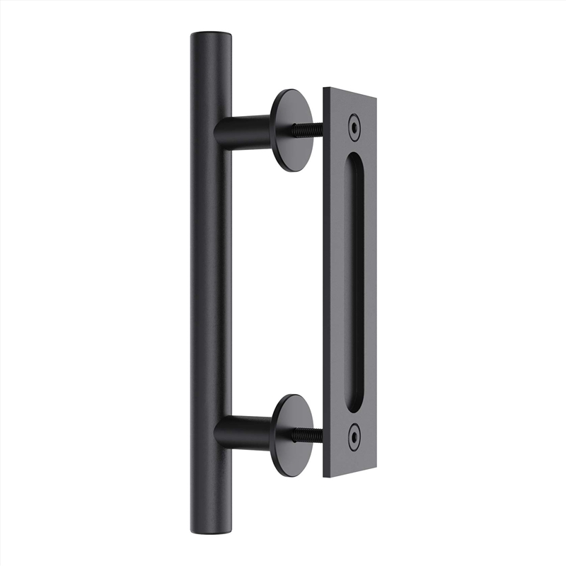 30cm Pull and Flush Barn Door Handle Square Handles set of Frosted Black Surface Round/Product Detail/Homewares