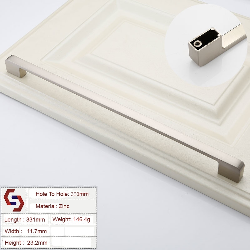 Zinc Kitchen Cabinet Handles Drawer Bar Handle Pull brushed silver color hole to hole size 320mm/Product Detail/Homewares