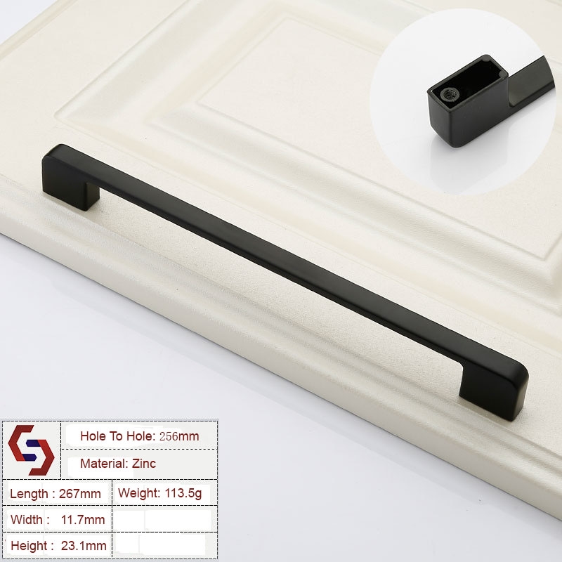 Zinc Kitchen Cabinet Handles Drawer Bar Handle Pull black color hole to hole size 256mm/Product Detail/Homewares