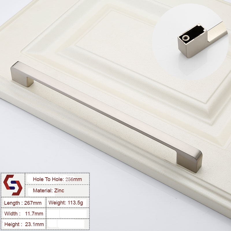 Zinc Kitchen Cabinet Handles Drawer Bar Handle Pull brushed silver color hole to hole size 256mm/Product Detail/Homewares