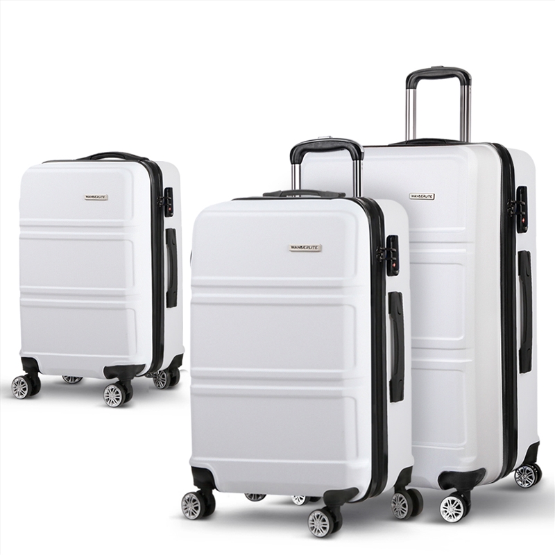 Wanderlite 3pc Luggage Trolley Set Suitcase Travel TSA Hard Case White/Product Detail/Bags