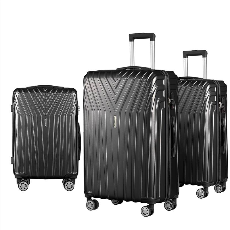 Wanderlite 3pc Luggage Trolley Suitcase Sets Travel TSA Hard Case Black/Product Detail/Bags