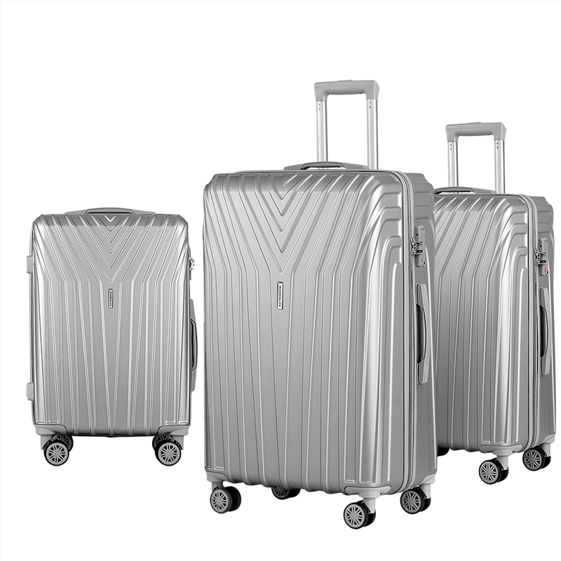 Wanderlite 3pc Luggage 20'' 24'' 28'' Trolley Suitcase Sets Travel TSA Hard Case Lightweight Silver/Product Detail/Bags