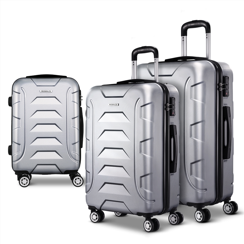 Wanderlite 3pc Luggage Travel Sets Suitcase Trolley TSA Lock Silver/Product Detail/Bags
