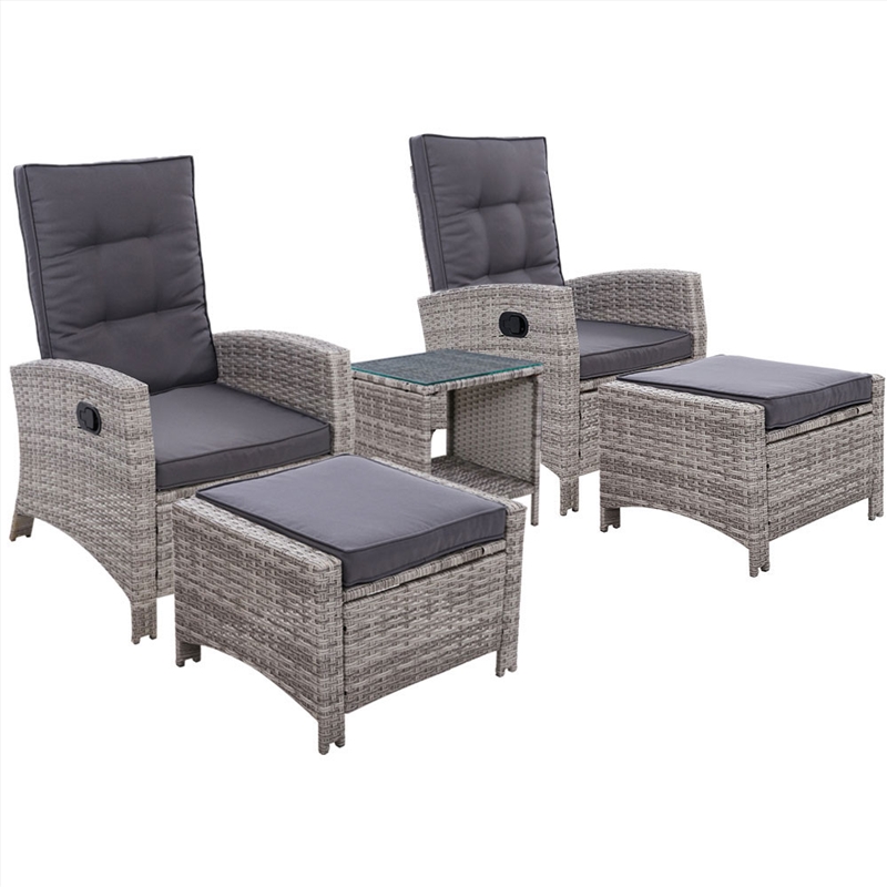 Gardeon Outdoor Patio Furniture Recliner Chairs Table Setting Wicker Lounge 5pc Grey/Product Detail/Outdoor