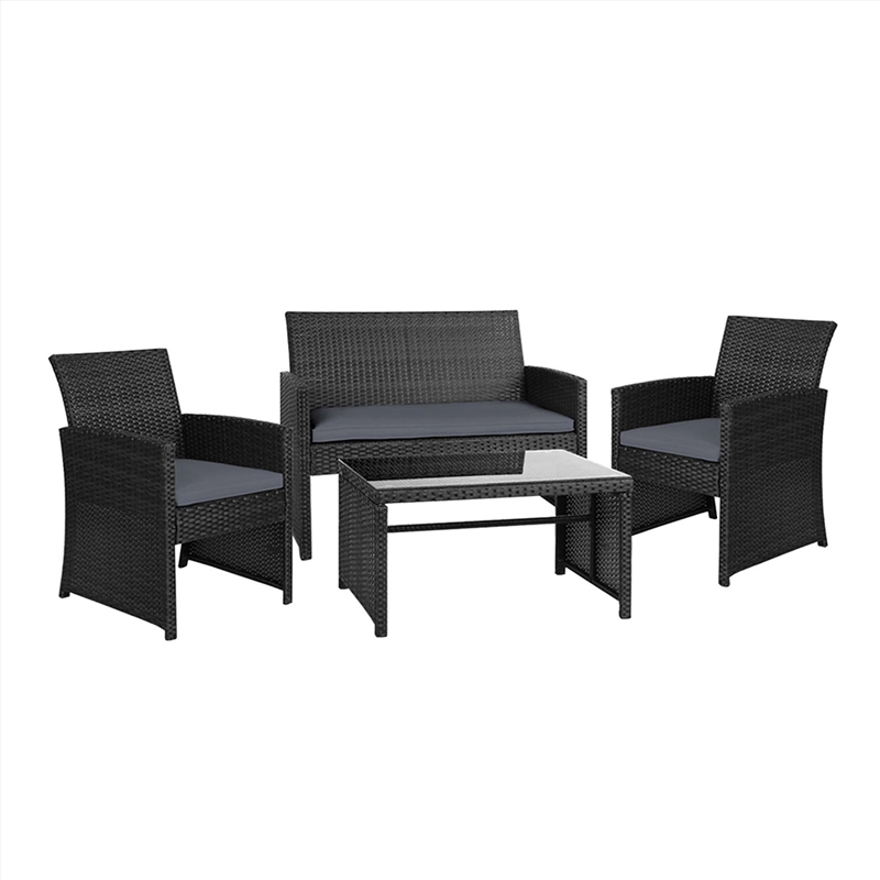 Gardeon Set of 4 Outdoor Lounge Setting Rattan Patio Wicker Dining Set Black/Product Detail/Outdoor