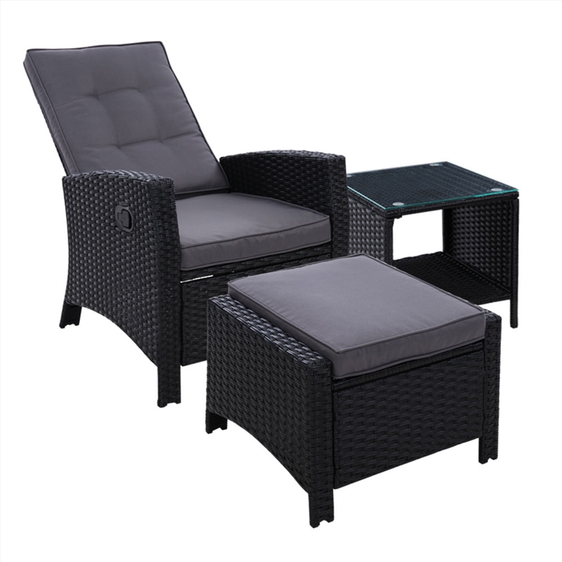 Gardeon Outdoor Setting Recliner Chair Table Set Wicker lounge Patio Furniture Black/Product Detail/Outdoor