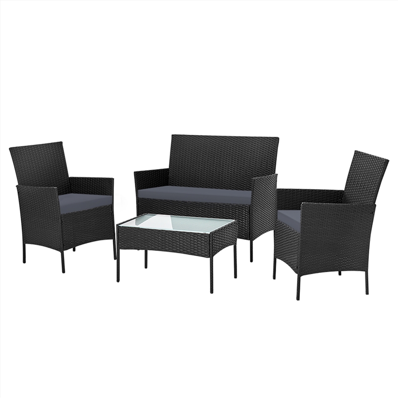 Gardeon 4-piece Outdoor Lounge Setting Wicker Patio Furniture Dining Set Black/Product Detail/Outdoor