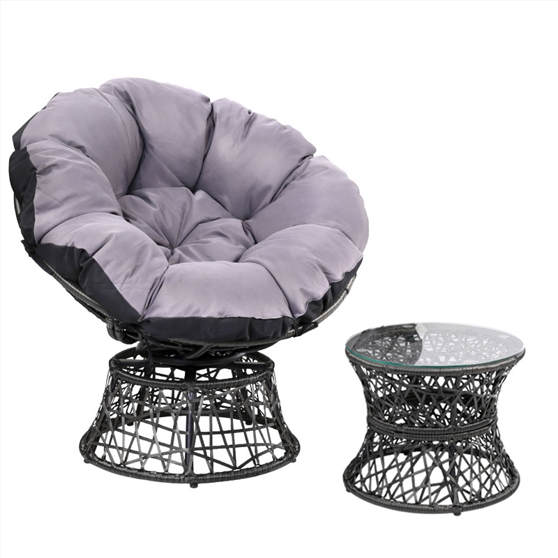 Gardeon Outdoor Papasan Chairs Table Lounge Setting Patio Furniture Wicker Black/Product Detail/Homewares
