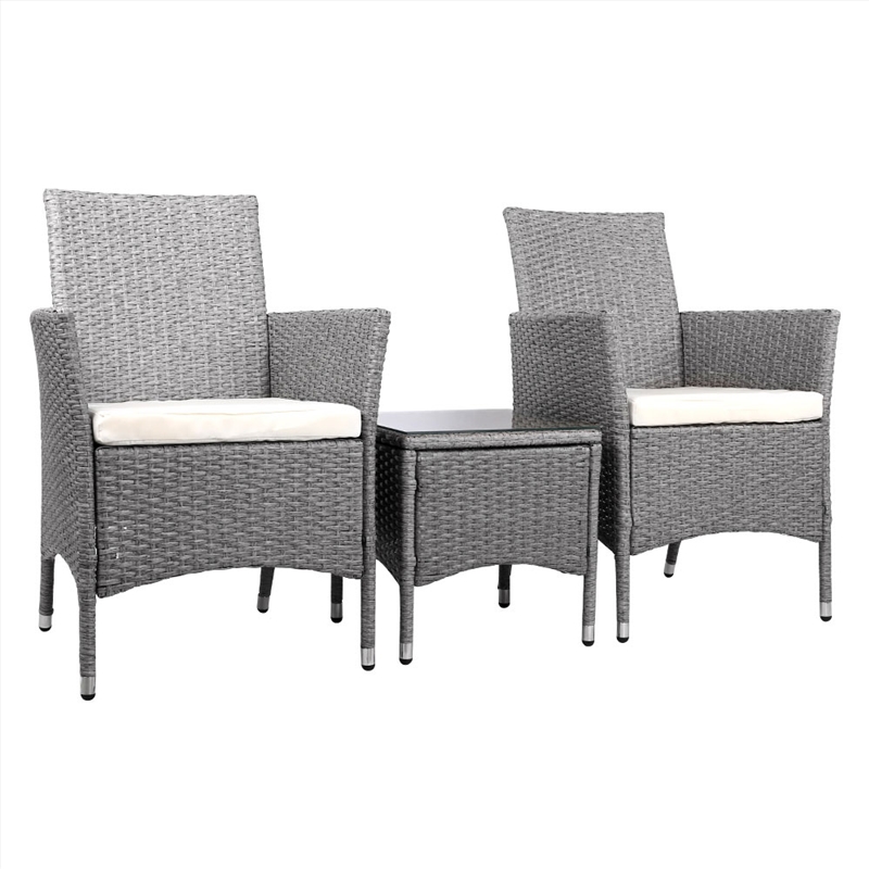 3 Piece Wicker Outdoor Chair Side Table Furniture Set - Grey/Product Detail/Outdoor