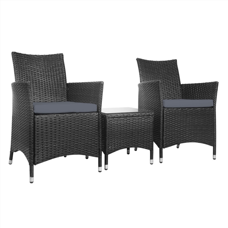 Gardeon 3 Piece Wicker Outdoor Furniture Set - Black/Product Detail/Outdoor