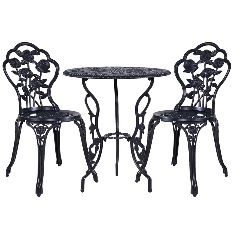 Gardeon 3PC Outdoor Setting Cast Aluminium Bistro Table Chair Patio Black/Product Detail/Outdoor