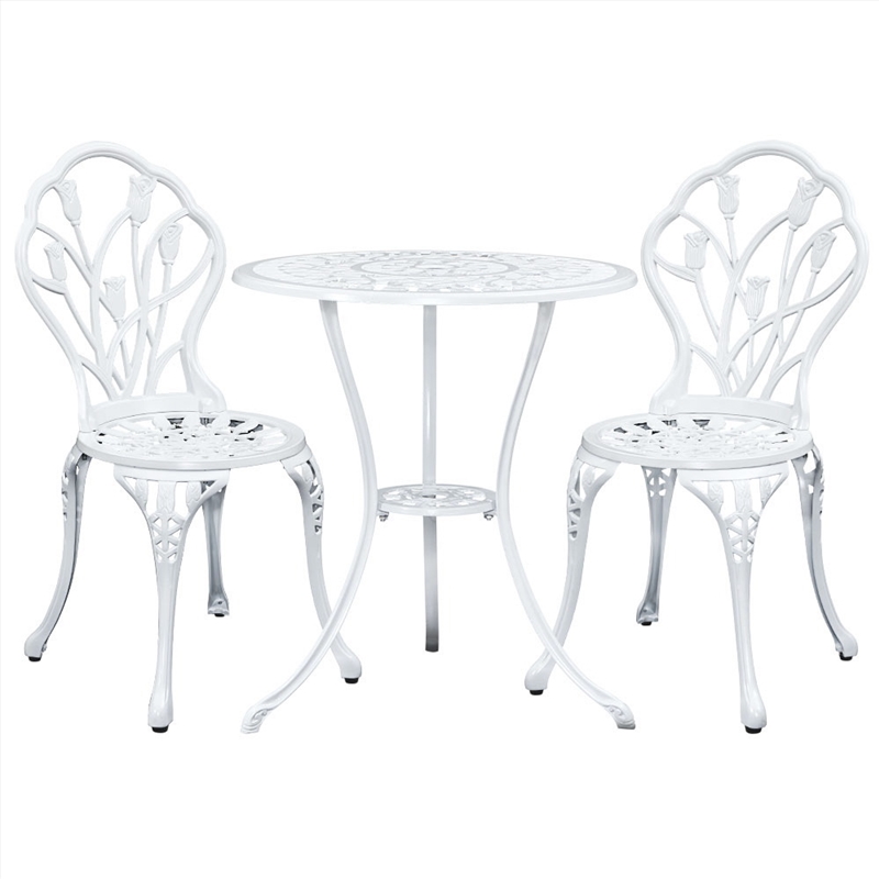Gardeon 3PC Outdoor Setting Cast Aluminium Bistro Table Chair Patio White/Product Detail/Outdoor