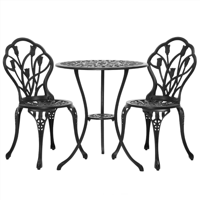Gardeon 3PC Outdoor Setting Cast Aluminium Bistro Table Chair Patio Black/Product Detail/Outdoor