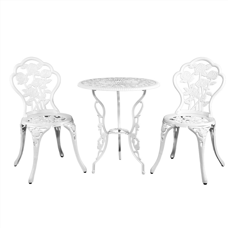 Gardeon Outdoor Furniture Chairs Table 3pc Aluminium Bistro White/Product Detail/Outdoor