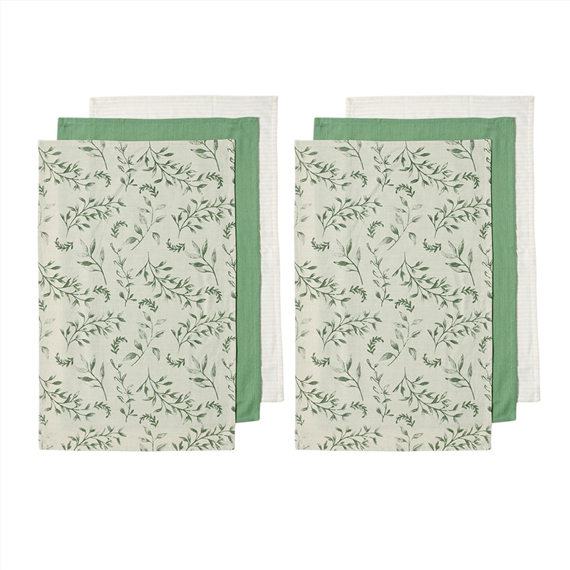 Ladelle Grown Ivy Set of 6 Cotton Kitchen Towels Green/Product Detail/Homewares
