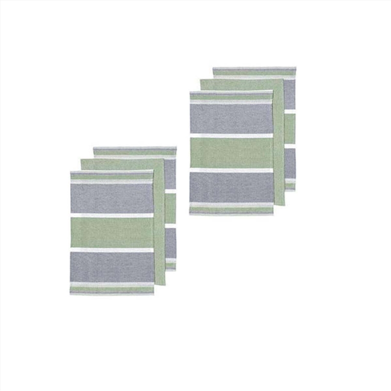 Ladelle Revive Block Woven Set of 6 Cotton Kitchen Towels Sage/Product Detail/Homewares