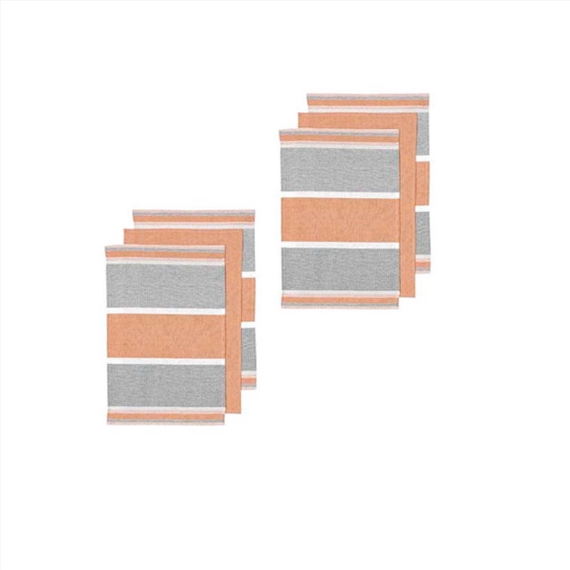 Ladelle Revive Block Woven Set of 6 Cotton Kitchen Towels Coral/Product Detail/Homewares