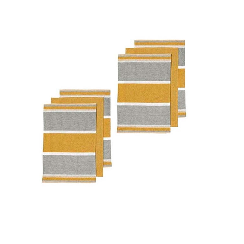Ladelle Revive Block Woven Set of 6 Cotton Kitchen Towels Yellow/Product Detail/Homewares