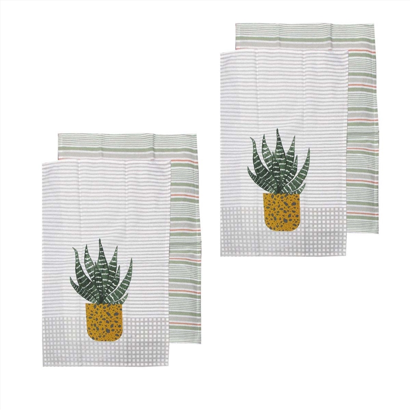 Ladelle Revive Plants Set of 4 Cotton Kitchen Towels Yellow Pot/Product Detail/Homewares