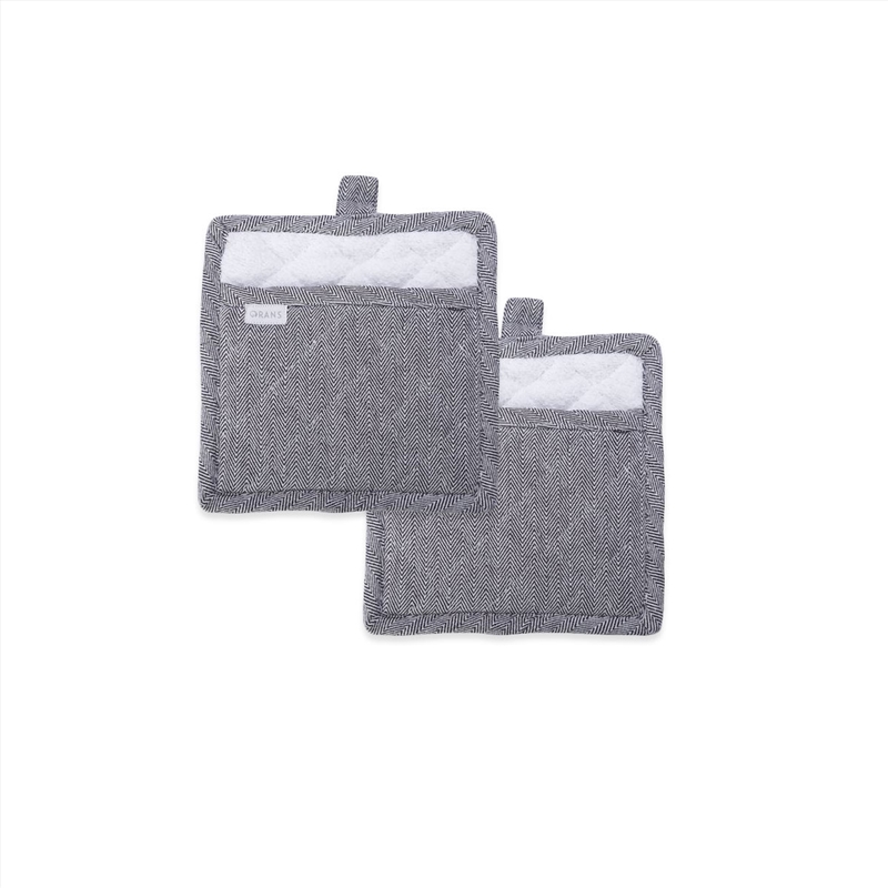 Rans Herringbone Black Cotton Set of 2 Pot Holders/Product Detail/Homewares