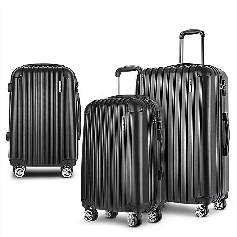 Wanderlite 3pcs Luggage Set Travel Suitcase Storage Organiser TSA Black/Product Detail/Bags