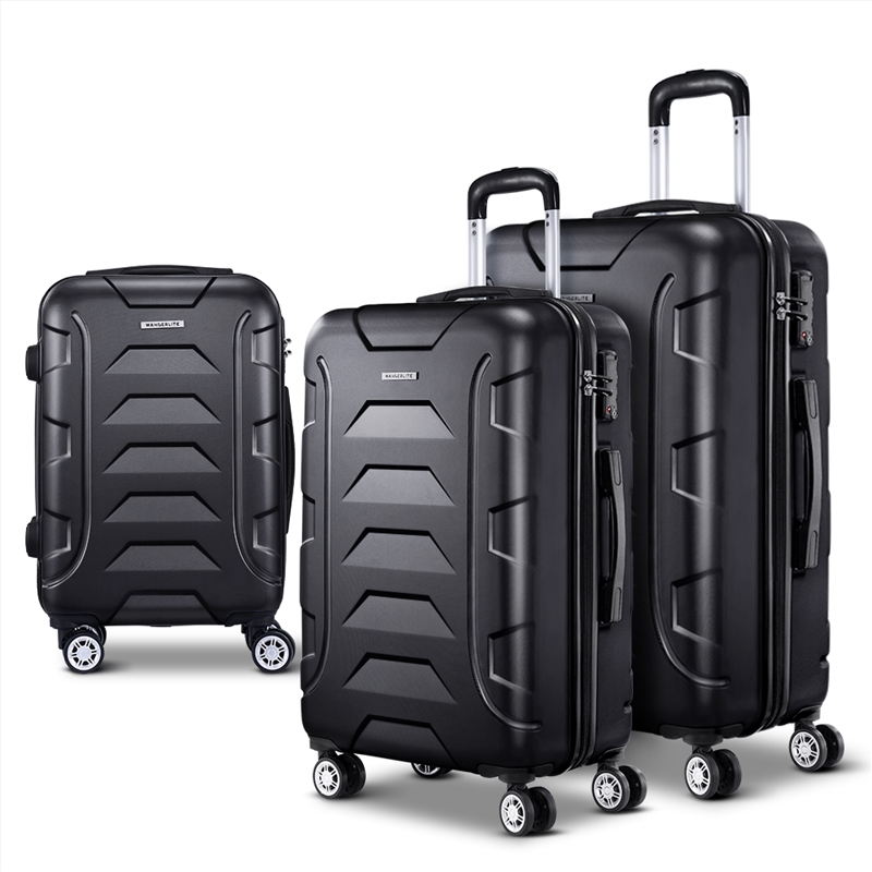 Wanderlite 3pc Luggage Travel Sets Suitcase Trolley TSA Lock Black/Product Detail/Bags